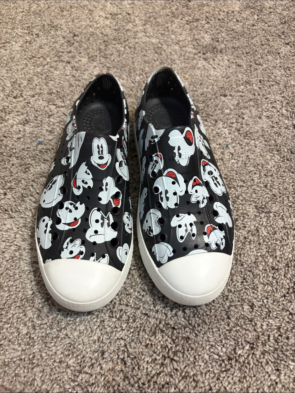 Native x Disney Parks Mickey Mouse Jefferson Shoes Womens 8 Mens 6 Black White
